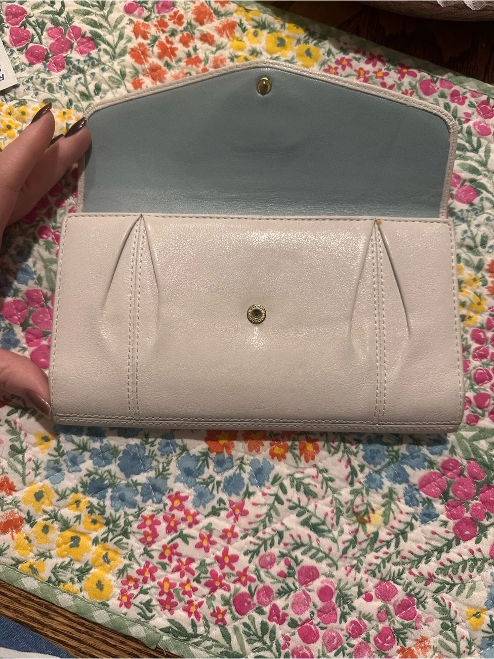 RARE Coach Madison Pleated Leather Wallet Clutch in Cream